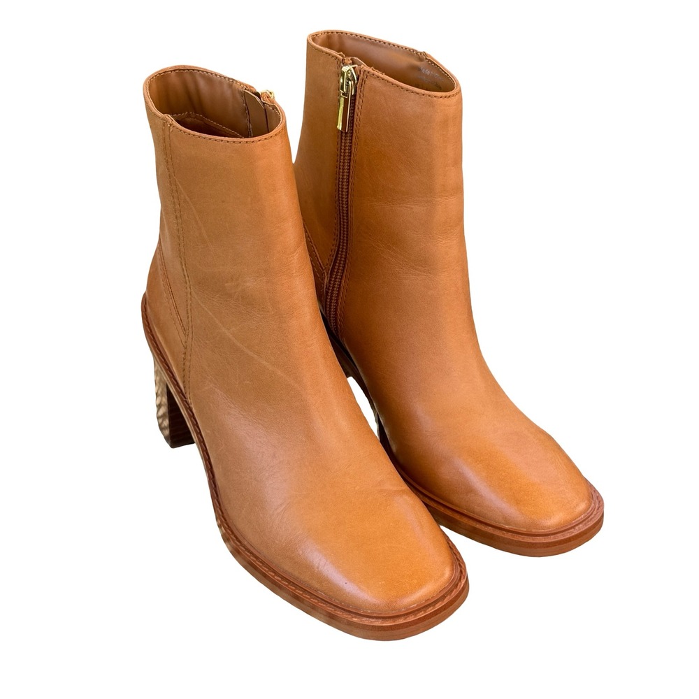 Aldo Womens Filly Cognac Tan Leather Square Toe Block Heel Ankle Boots Sz  7